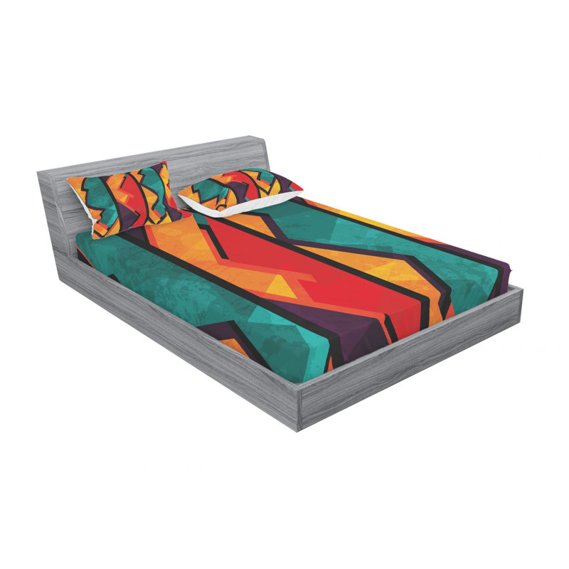 Microfiber Abstract Sheet Set, Queen Sheet Set with Fitted Sheet