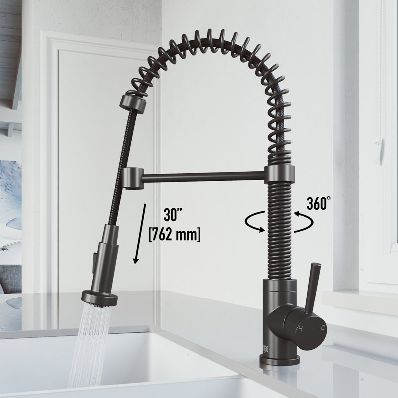 Edison 19" H 1-handle Pull-Down 2-Function Sprayer Kitchen Faucet, Graphite Black, Without Soap Dispenser
