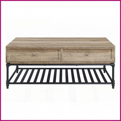 Chêne & amp; Table basse industrielle avec tablette inférieure Sandy Black