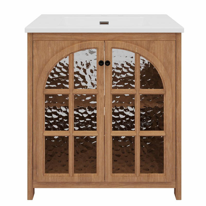 Meuble-lavabo Farmhouse avec lavabo en céramique, Naturel antique