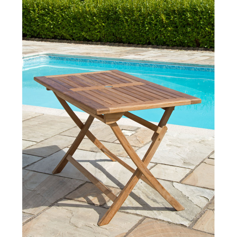 Deseret Rectangular Teak Solid Wood Outdoor with Umbrella Hole Dining Table - 120 cm W 70 cm D