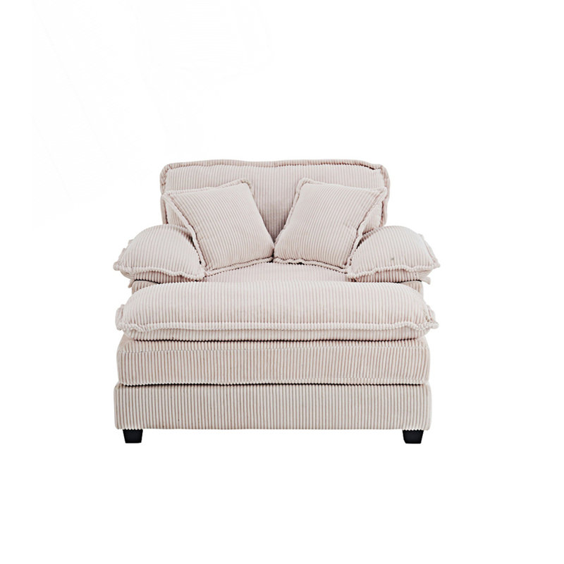 Canapé simple avec 2 coussins décoratifs et un repose-pieds, canapé confortable, canapé à assise profonde, Blanc