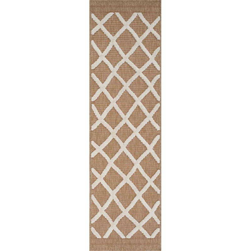Deborah Geometric Shapes Braided Indoor / Outdoor Area Rug, Rectangle 50 x 80cm, Cream