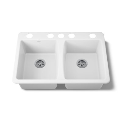 Deerfield 33" L x 22" W Double Basin Drop-In Kitchen Sink with Accessories