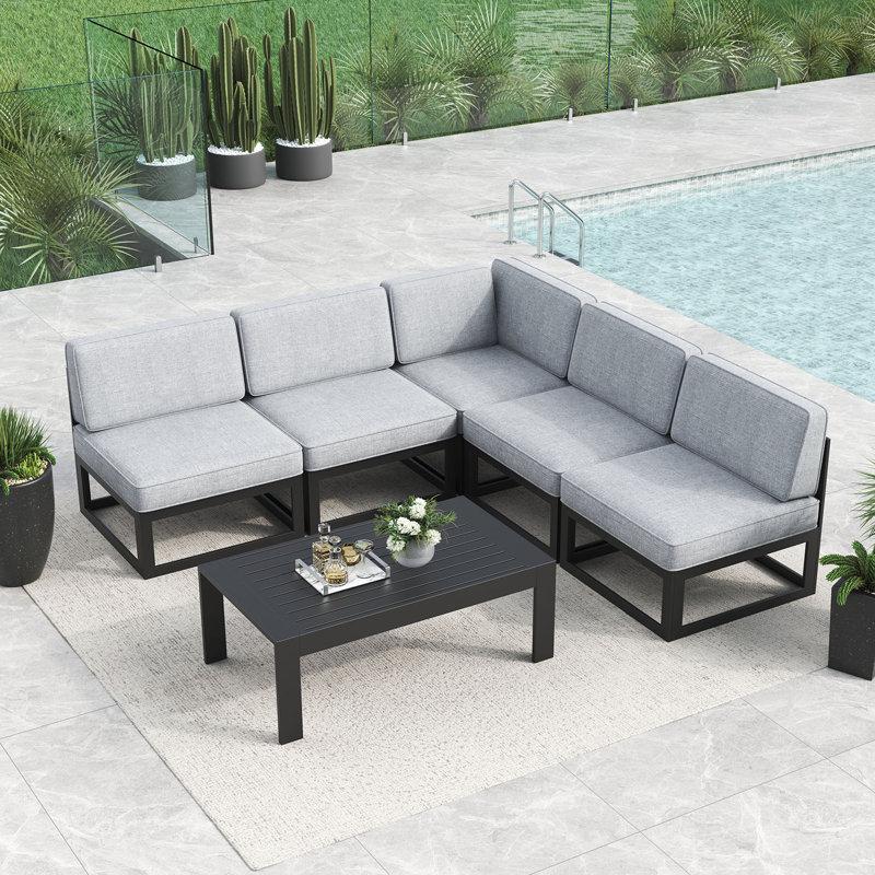 6 - Piece Outdoor Modular Sectional Set with Coffee Table, Grey