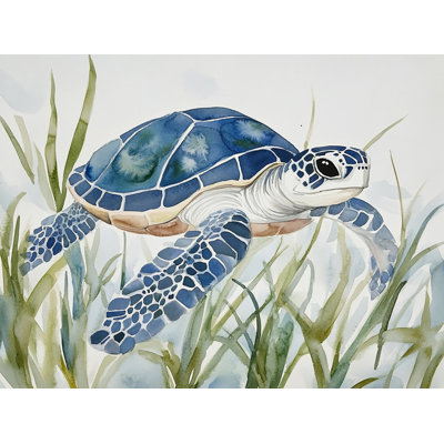 «Tranquil Sea Turtle in Blue», art mural sur toile tendue