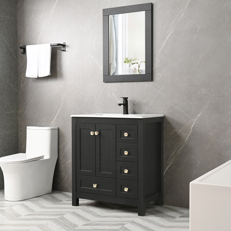 30 Inch Black Single Bathroom Vanity Base with Storage