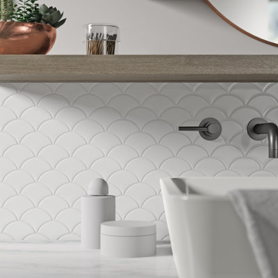 Ackland Silica White Scale 10 in. x 13 in. Glossy Porcelain Mosaic Floor and Wall Tile