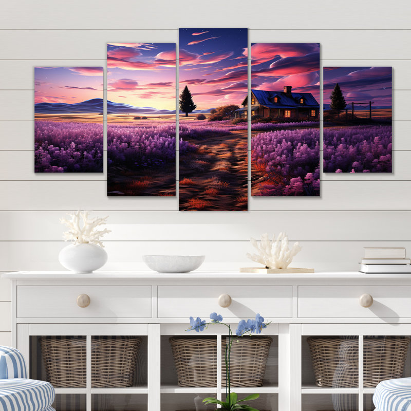 Vieille ferme mauve II - art mural sur toile, 5 panneaux