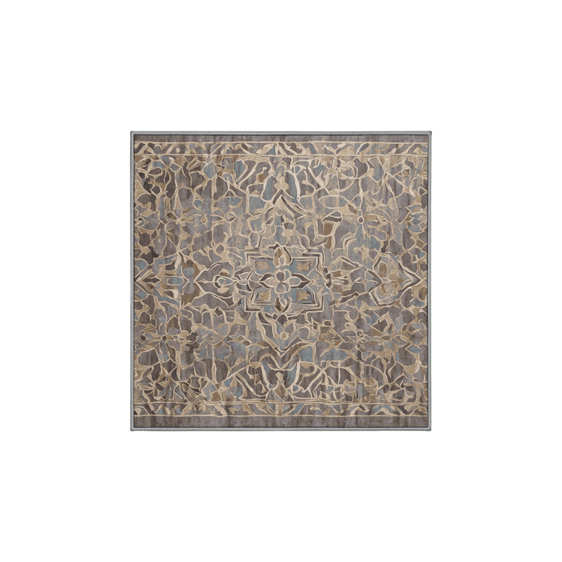 Machine Washable Gray Area Rug, Square 8'