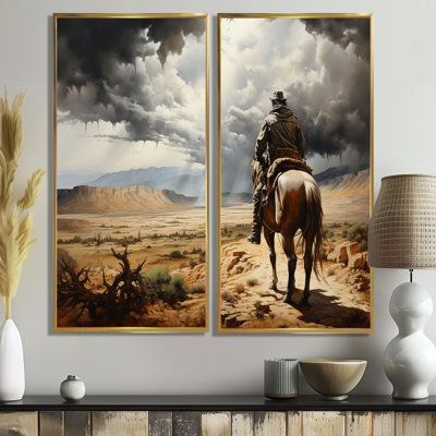 Cowboy Calm Before The Storm - Cowboys Large Canvas Wall Art Set Of 2