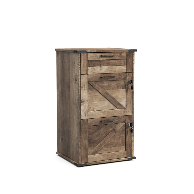 Barn Door Wooden 3 Drawers Flynt With Lock 30.71"H, Washed Gray