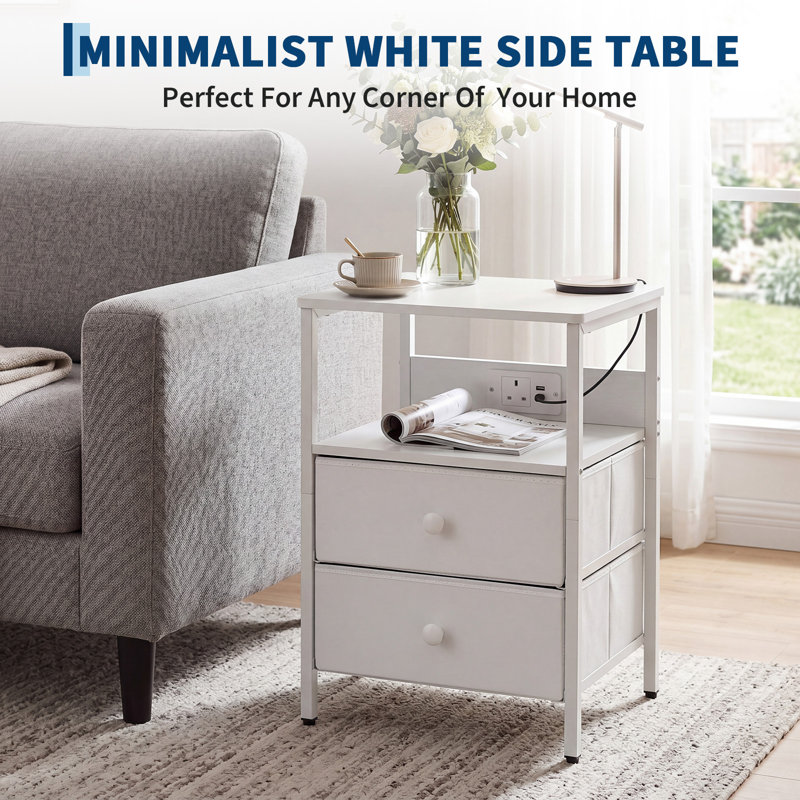 33 cm W Iron Bedside Table, White