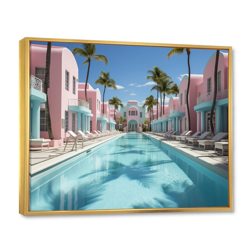«USA Miami Vibes - USA», reproduction sur toile, H 12 po x l 20 po x P 1 po, Cadre flottant doré