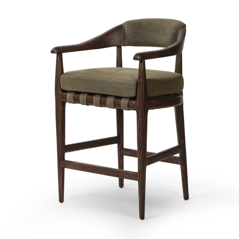 Dane Upholstered Bar Stool with Solid Wood Frame, Broadway Olive Linen