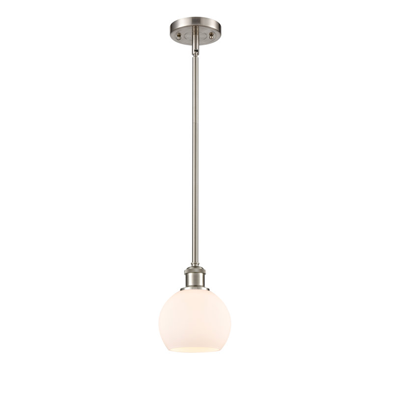 Luminaire suspendu sphère 1 lumière Cindi, Blanc, H 7,88 po x l 6 po x P 6 po, Nickel satiné brossé