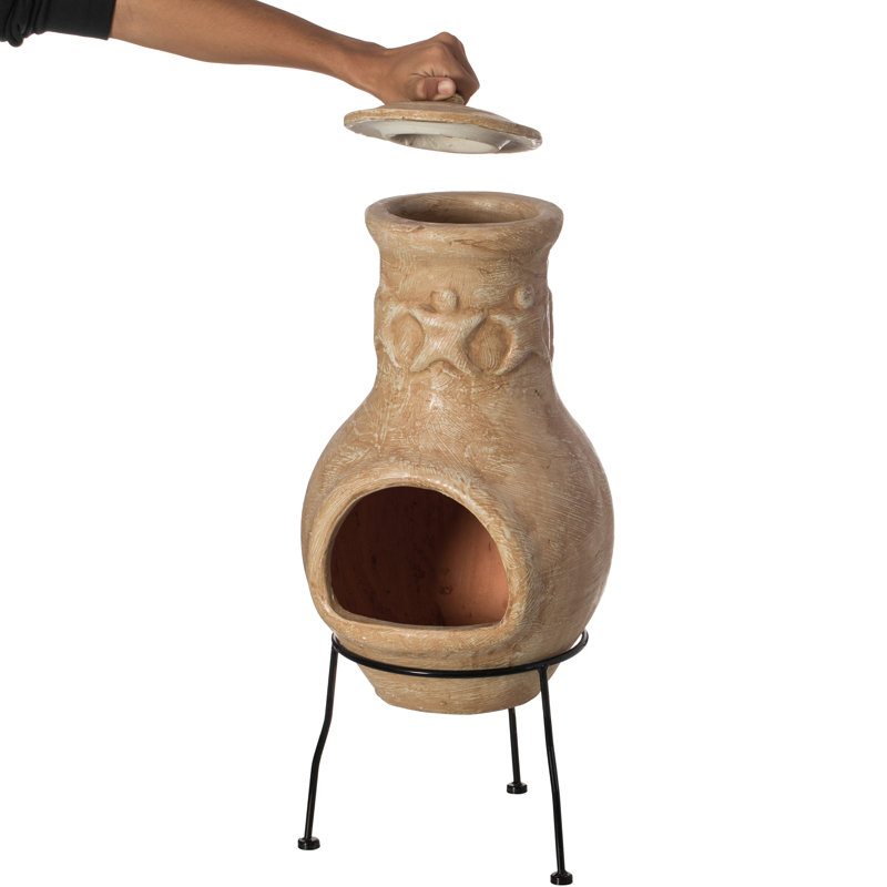 Foyer d'extérieur beige en argile Chiminea