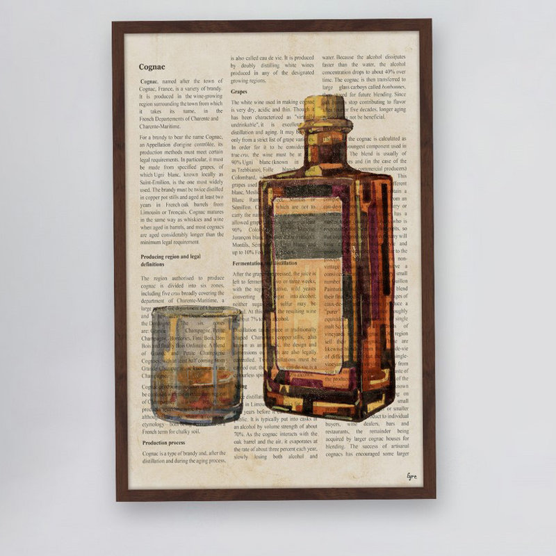 « cognac history », reproduction d’art encadrée, H 24 po x l 16 po x P 1,5 po