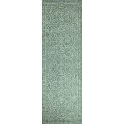 Arnott Damask Handmade Tufted Wool Area Rug in Teal -  Alcott HillÂ®, EF0BD818D62E4FDBB2700273B5BEB825