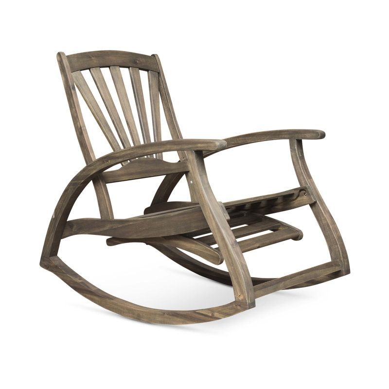Chaise berçante grise avec bois et repose-pieds pour la détente, Gris