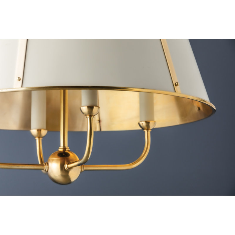 Lustre tambour 4 lumières Cambridge, Laiton vieilli / blanc cassé