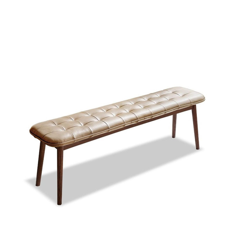 (Brown) Natural Oak Wood For Dining Bench Table Bench For Living Room With Leather Cushion, Brown