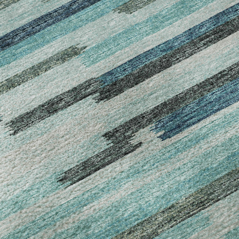 Premium Machine Washable Mayfield AMF114 Abstract Rug, 1'8" x 2'6", Turquoise