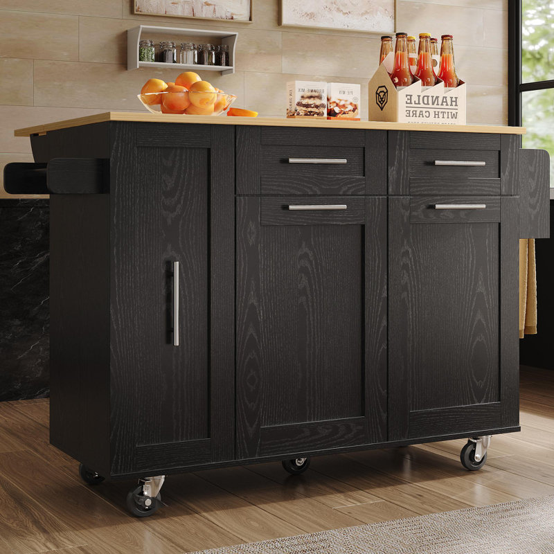 Wood Kitchen Island, Black