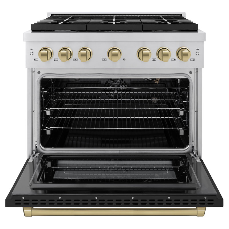 ZLINE Autograph Edition 36 in. 5.2 cu. ft. Paramount Gas Range with 6 Burner Cooktop and Convection Gas Oven in Stainless Steel with Black Matte Door