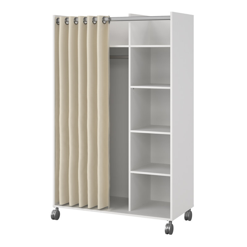 Mathian 1 Door Manufactured Wood Wardrobe, White/Beige