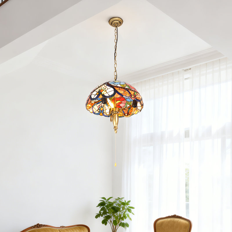 3-Light Stained Glass Pendant Light Flwoer Shade