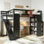 Lit mezzanine double en bois avec bureau intégré, panier de basketball, glissade et escalier-188997549