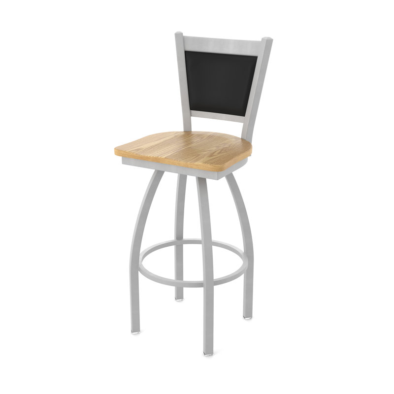 Tabouret pivotant Hadleigh, Tabouret de comptoir (siège d'une hauteur de 25 p, Nickel anodisé, Chêne naturel