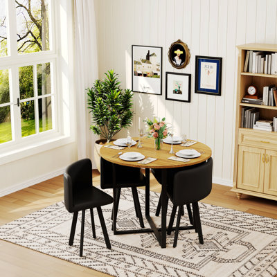 Table de salle à manger rustique ronde et 4 chaises, ensemble de table de cuisine 5 pièces pour petits espaces, appartement