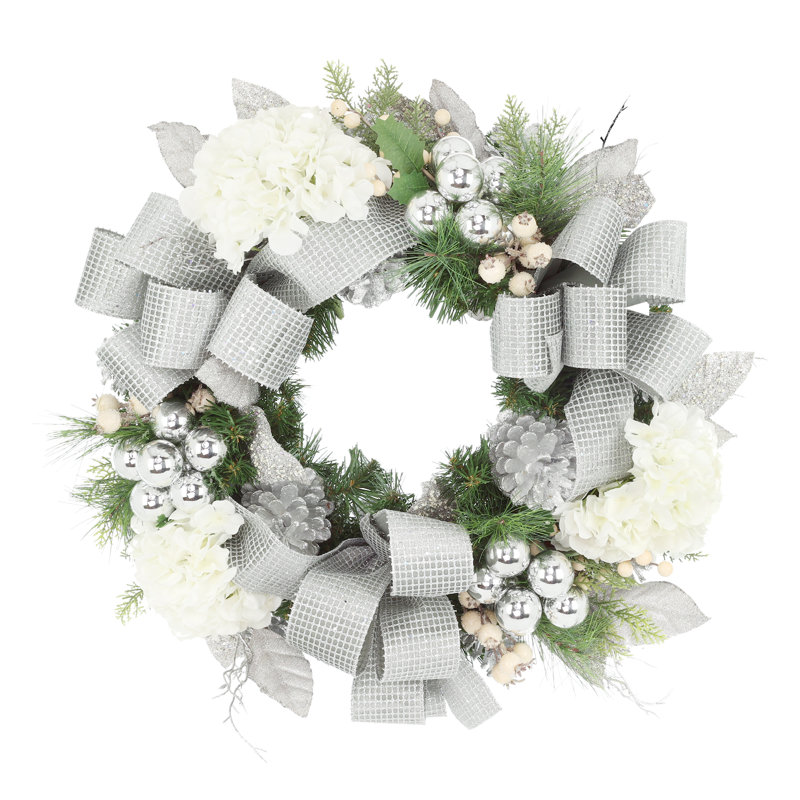 Couronne 26 "avec hortensias, ornements et rubans
