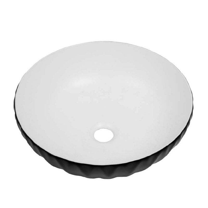 16" Round Ceramic Vessel Bathroom Sink – Modern Textured Bowl Design in Black, Black
