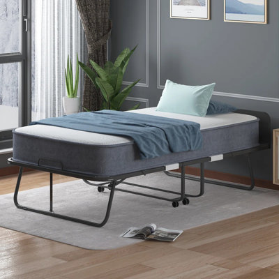 Lit pliant avec matelas en mousse de 5 po, roues verrouillables et tête de lit