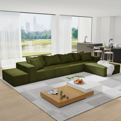 Ensemble de canapé modulaire rembourré moderne, canapé modulaire en forme de L de 132 po avec 6 oreillers