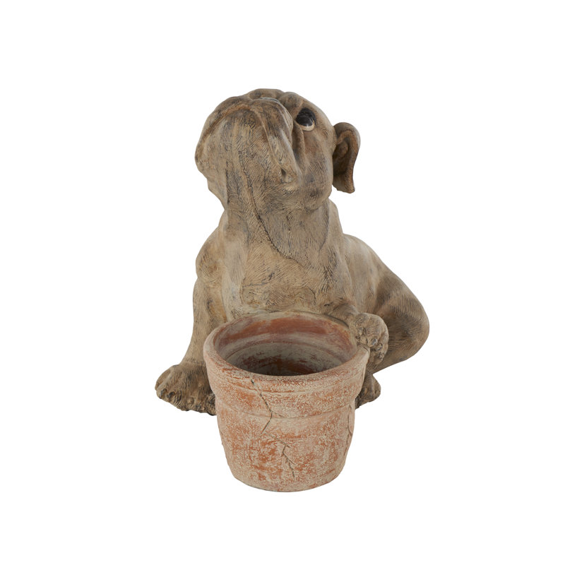 Cole And Grey 1 Piece Resin Textured Dog Planter With Antique Pot Set