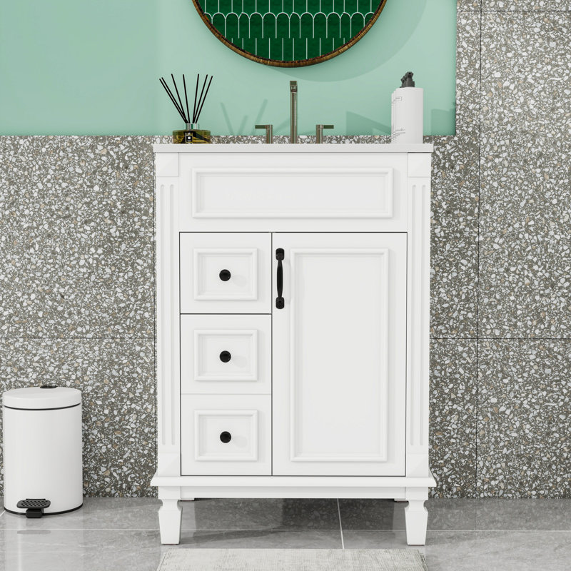 Meuble-lavabo avec 2 tiroirs et tablette réglable, Blanc