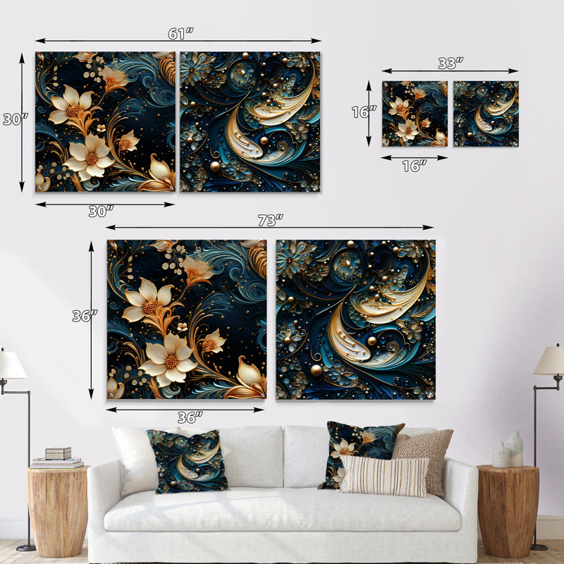 Keaton - Ensemble de 2 peintures murales abstraites en acrylique, H 16 po x l 33 po