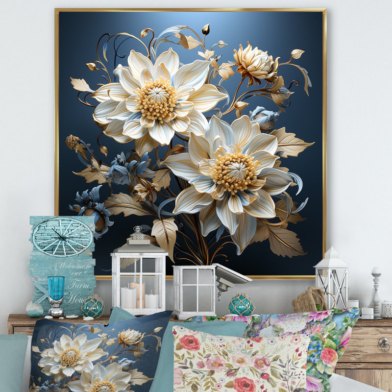 «Blue Cornflowers Tranquility» sur impression sur toile, H 30 po x l 30 po x P 1 po, Cadre flottant doré