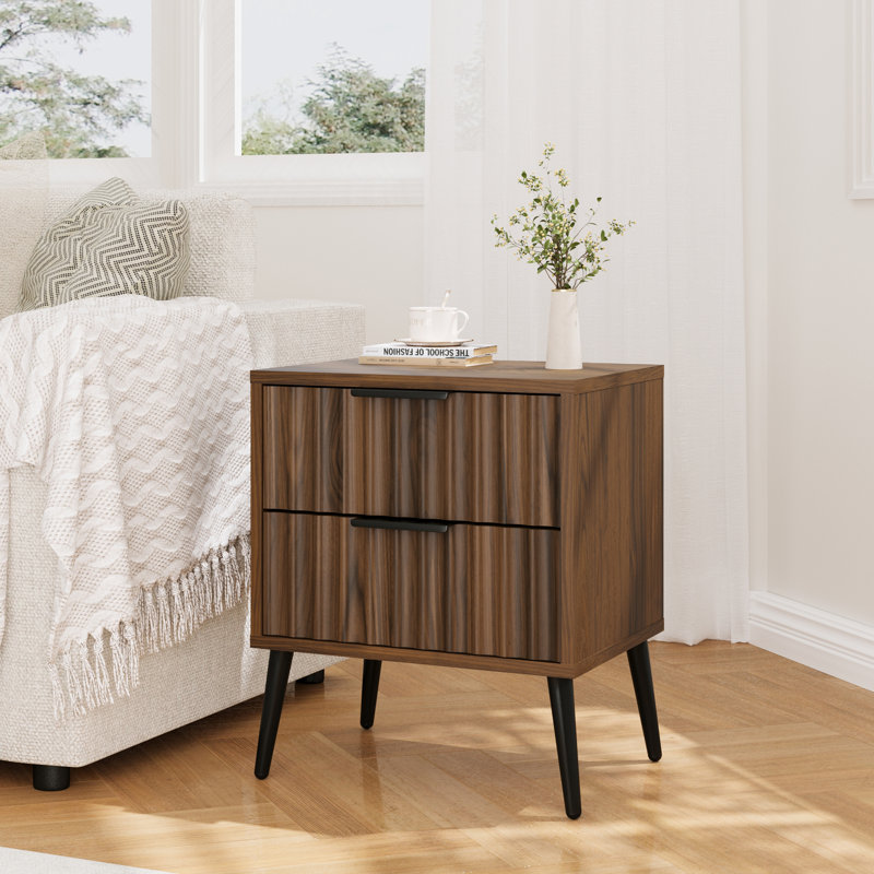 2 Drawer Nightstand With Fluted Front, Multi-Use Bedside Table For Bedroom Or Living Room, 15.74"D X 17.71"W X 21.65"H(Set Of 2 )
