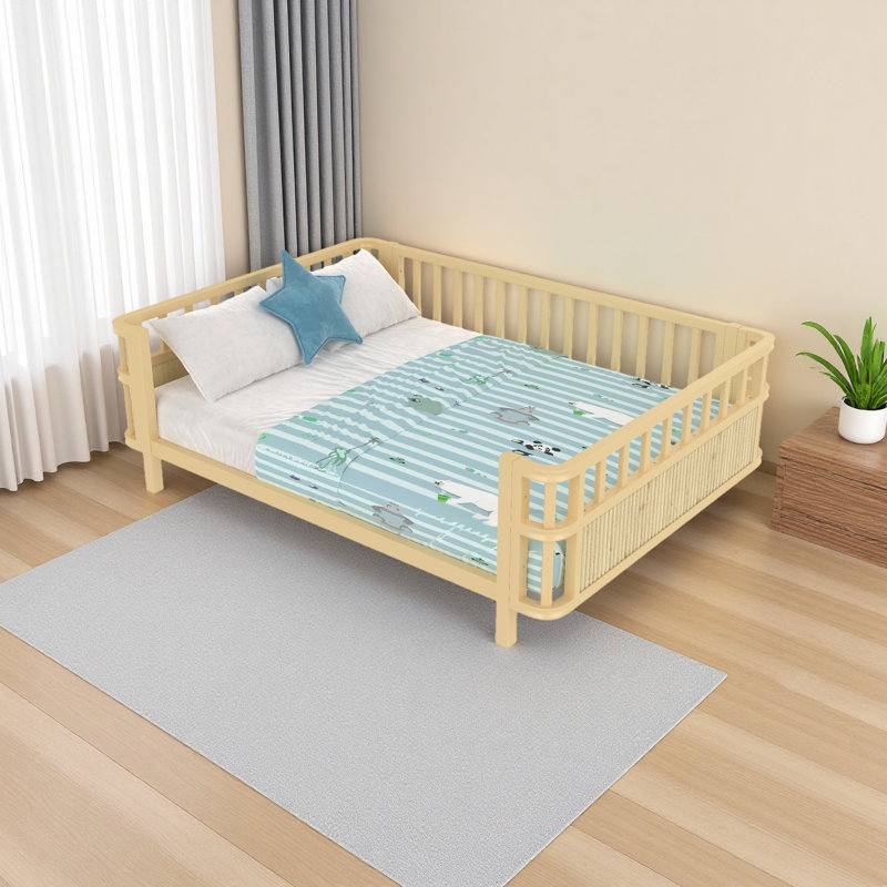 Lit plateforme en bois pour enfants avec balustrades, Lit double, Naturel