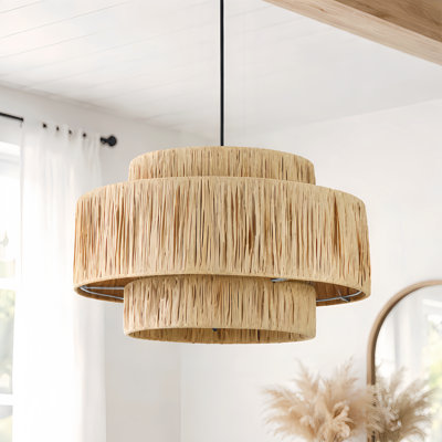 Frese 20" W 3-Light Rattan Drum Chandelier