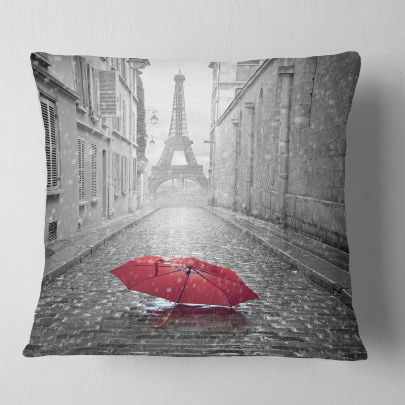 Eiffel View from Paris Street - Cityscape Printed Pillow, Throw Pillow, 16" x 16"