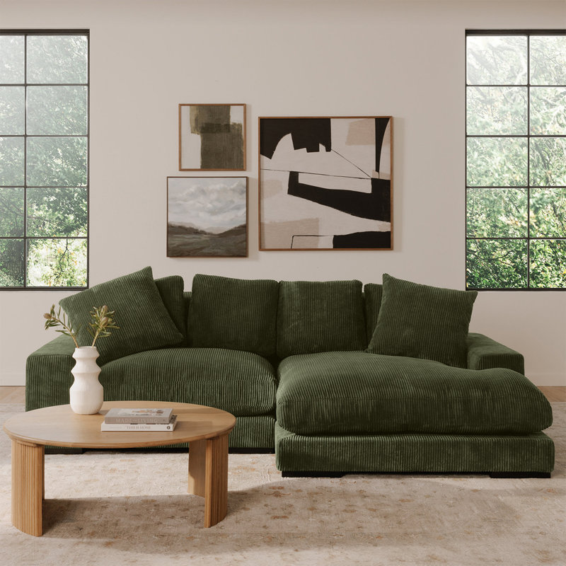 Plunge Sectional, Dark Green Corduroy