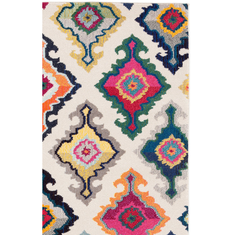 Tapis géométrique beige / bleu / jaune Hertzler, Rectangle 8 pi x 11 pi
