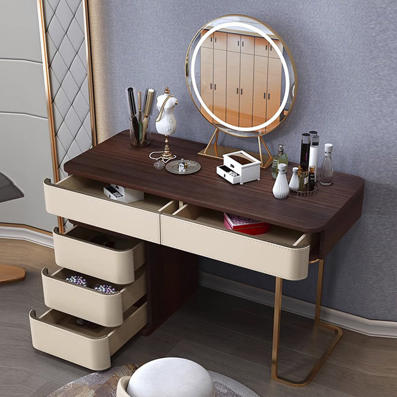 Coiffeuse avec miroir lumineux, 5 tiroirs, 1 chaise