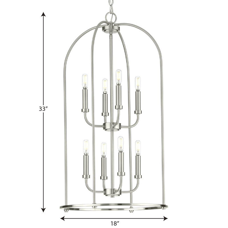 Luminaire suspendu 8 lumières lanterne cloche, Nickel brossé